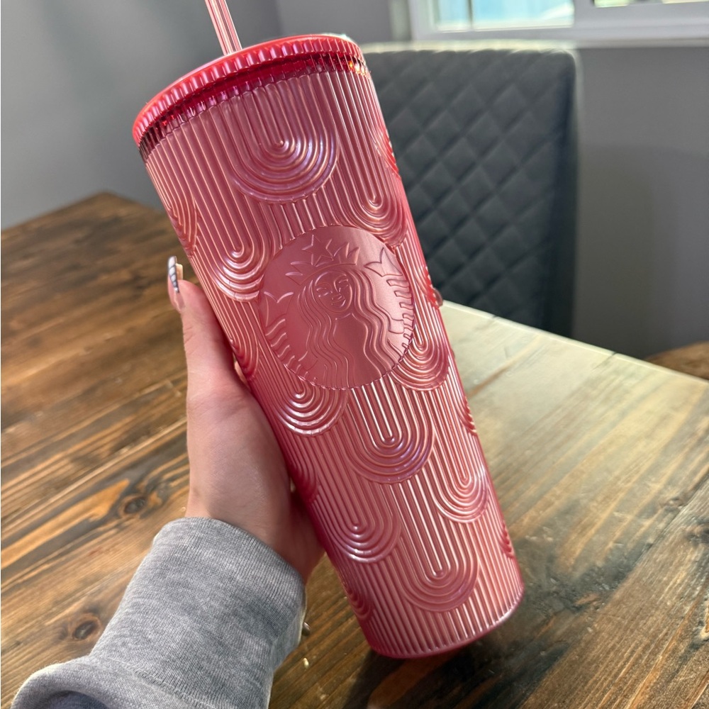 Starbucks Textured Pink Tumbler with Straw